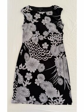 Connected Apparel Black & White Floral Print Sheath Dress